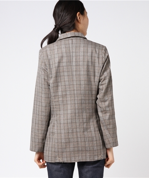 MERLOT（メルロー）の「グレンチェック柄ダブルブレストジャケット650-9527（テーラードジャケット・レディース・ホワイト/ブラウン・FREE）」の5枚目の写真