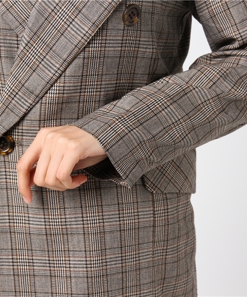 MERLOT（メルロー）の「グレンチェック柄ダブルブレストジャケット650-9527（テーラードジャケット・レディース・ホワイト/ブラウン・FREE）」の7枚目の写真