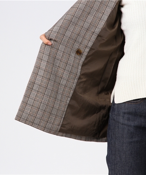 MERLOT（メルロー）の「グレンチェック柄ダブルブレストジャケット650-9527（テーラードジャケット・レディース・ホワイト/ブラウン・FREE）」の4枚目の写真