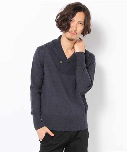 MIDWEST（ミッドウエスト）の「NEBULLA  VENTI ショールカラーニット（ニット/セーター・メンズ・グレー/ネイビー・MEDIUM/LARGE）」の2枚目の写真