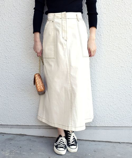 liflattie ships(リフラティ シップス)の「liflattie ships: コットンステッチロングスカート◇(スカート・レディース・ベージュ/ナチュラル・LARGE/MEDIUM/SMALL)」の1枚目の写真