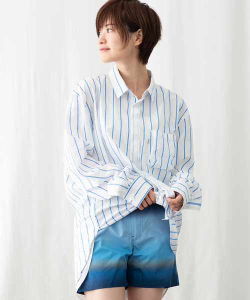 JRD by JARLD(ジェイアールディーバイジャールド)の「撥水タフタ長袖レギュラーカラーストライプロングシャツ(シャツ/ブラウス・メンズ・ブルー系その他/ブルー系その他2・S/M/L)」の2枚目の写真