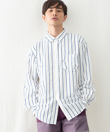 撥水タフタ長袖レギュラーカラーストライプロングシャツ