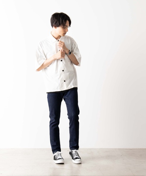 WEGO（ウィゴー）の「WEGO/配色ステッチ5分袖ワークポプリンシャツ（シャツ/ブラウス・メンズ・ベージュ/ホワイト/ブラック・MEDIUM/LARGE）」の9枚目の写真