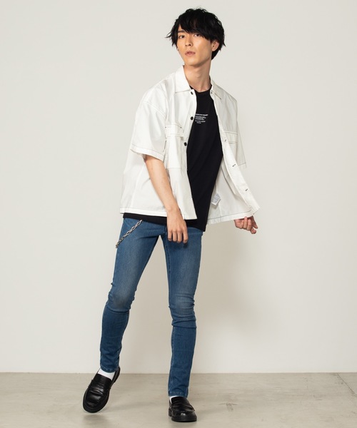 WEGO（ウィゴー）の「WEGO/配色ステッチ5分袖ワークポプリンシャツ（シャツ/ブラウス・メンズ・ベージュ/ホワイト/ブラック・MEDIUM/LARGE）」の11枚目の写真