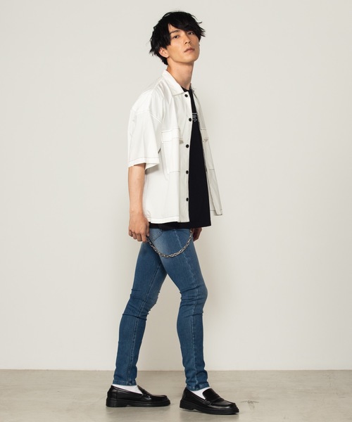 WEGO（ウィゴー）の「WEGO/配色ステッチ5分袖ワークポプリンシャツ（シャツ/ブラウス・メンズ・ベージュ/ホワイト/ブラック・MEDIUM/LARGE）」の10枚目の写真