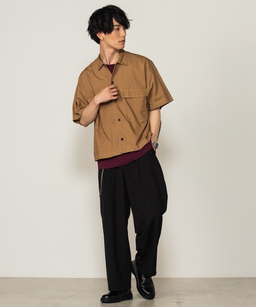 WEGO（ウィゴー）の「WEGO/配色ステッチ5分袖ワークポプリンシャツ（シャツ/ブラウス・メンズ・ベージュ/ホワイト/ブラック・MEDIUM/LARGE）」の20枚目の写真