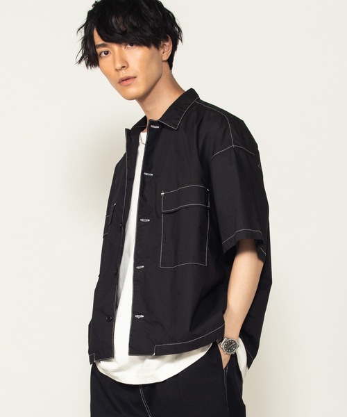 WEGO（ウィゴー）の「WEGO/配色ステッチ5分袖ワークポプリンシャツ（シャツ/ブラウス・メンズ・ベージュ/ホワイト/ブラック・MEDIUM/LARGE）」の17枚目の写真