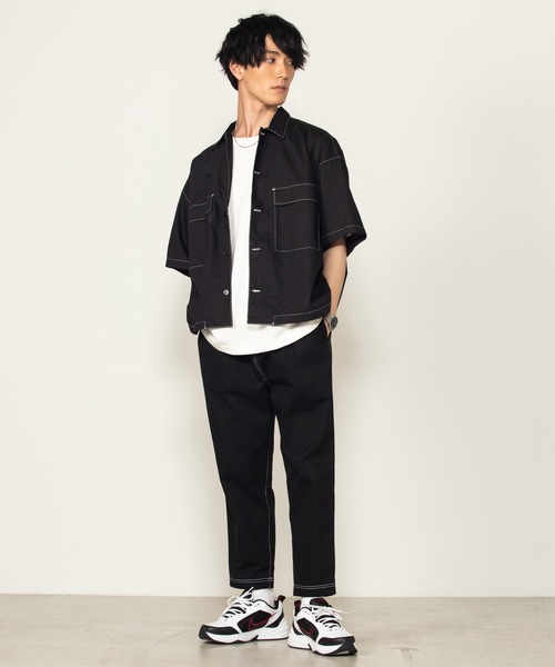 WEGO（ウィゴー）の「WEGO/配色ステッチ5分袖ワークポプリンシャツ（シャツ/ブラウス・メンズ・ベージュ/ホワイト/ブラック・MEDIUM/LARGE）」の16枚目の写真