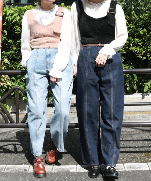 PairPair(ペアペア)の「【PairPair1周年限定アイテム】ベルト付ハイウエストデニムパンツ(デニムパンツ・レディース・ダークブルー/サックスブルー・FREE)」の3枚目の写真