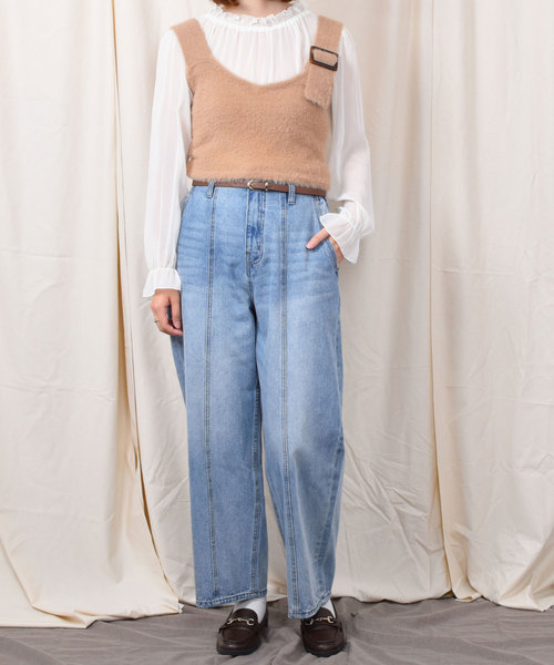 PairPair(ペアペア)の「【PairPair1周年限定アイテム】ベルト付ハイウエストデニムパンツ(デニムパンツ・レディース・ダークブルー/サックスブルー・FREE)」の4枚目の写真