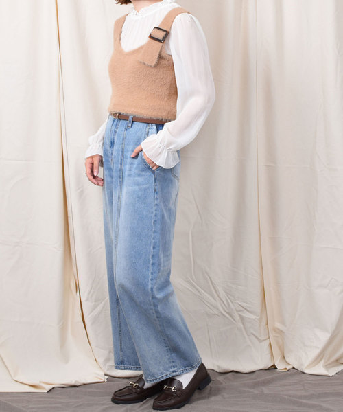 PairPair(ペアペア)の「【PairPair1周年限定アイテム】ベルト付ハイウエストデニムパンツ(デニムパンツ・レディース・ダークブルー/サックスブルー・FREE)」の5枚目の写真