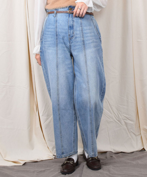 PairPair(ペアペア)の「【PairPair1周年限定アイテム】ベルト付ハイウエストデニムパンツ(デニムパンツ・レディース・ダークブルー/サックスブルー・FREE)」の7枚目の写真