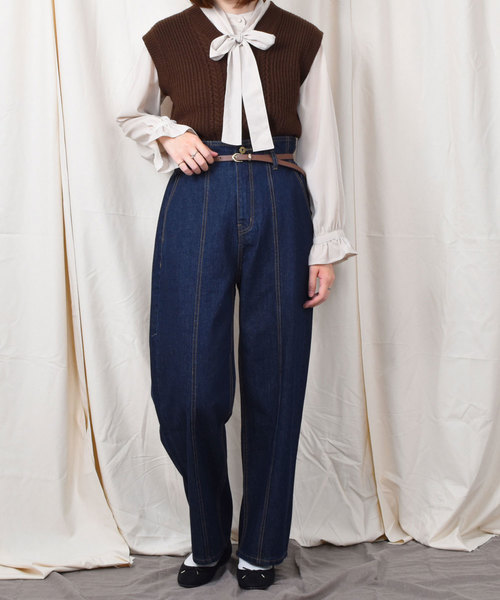 PairPair(ペアペア)の「【PairPair1周年限定アイテム】ベルト付ハイウエストデニムパンツ(デニムパンツ・レディース・ダークブルー/サックスブルー・FREE)」の10枚目の写真