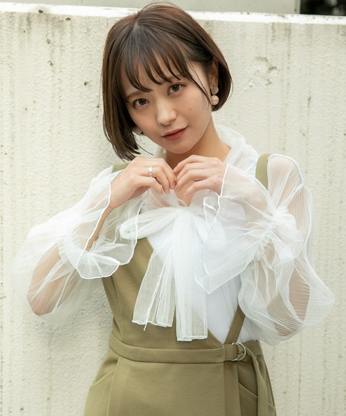 VANNIE U(ヴァニーユー)の「VANNIE U しゅわしゅわシアーリボンブラウス(シャツ/ブラウス・レディース・ホワイト/ブラック/ベージュ/ピンク・FREE)」の2枚目の写真