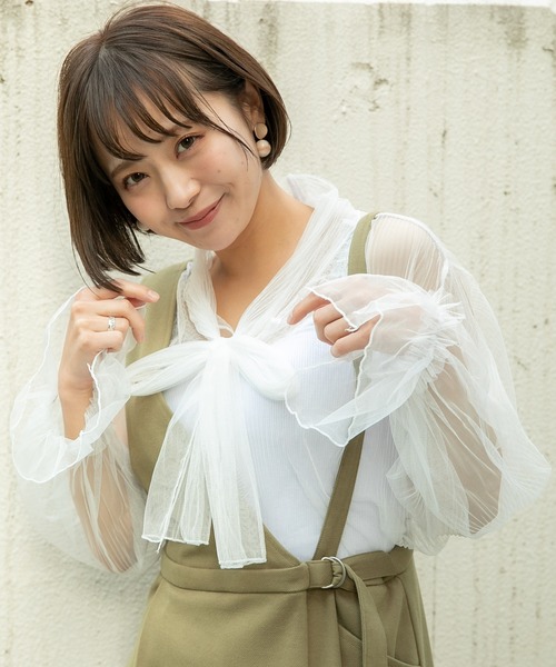 VANNIE U(ヴァニーユー)の「VANNIE U しゅわしゅわシアーリボンブラウス(シャツ/ブラウス・レディース・ホワイト/ブラック/ベージュ/ピンク・FREE)」の14枚目の写真