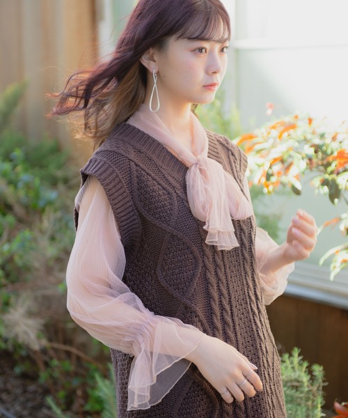 VANNIE U(ヴァニーユー)の「VANNIE U しゅわしゅわシアーリボンブラウス(シャツ/ブラウス・レディース・ホワイト/ブラック/ベージュ/ピンク・FREE)」の16枚目の写真