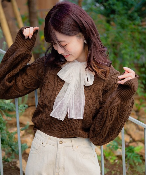 VANNIE U(ヴァニーユー)の「VANNIE U しゅわしゅわシアーリボンブラウス(シャツ/ブラウス・レディース・ホワイト/ブラック/ベージュ/ピンク・FREE)」の6枚目の写真