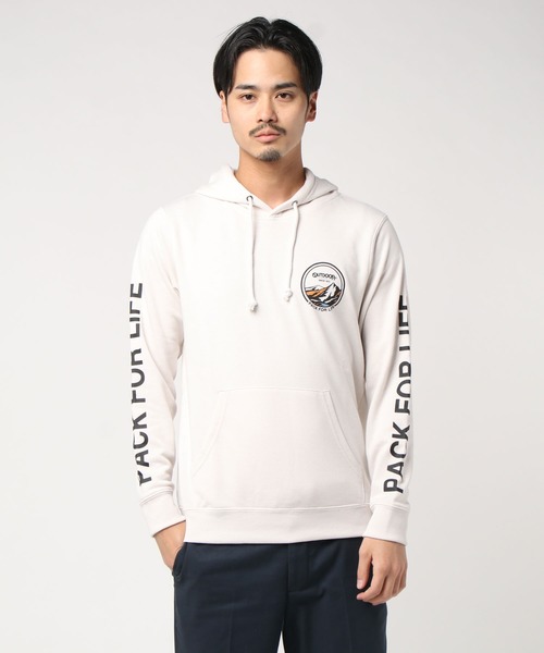 OUTDOOR PRODUCTS APPAREL(アウトドアプロダクツアパレル)の「袖プリントグラフィックプルパーカー(パーカー・メンズ・ダークグリーン/ベージュ/アイボリー/ライトブラウン・SMALL/MEDIUM/LARGE/X-LARGE)」の4枚目の写真