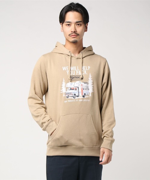OUTDOOR PRODUCTS APPAREL(アウトドアプロダクツアパレル)の「袖プリントグラフィックプルパーカー(パーカー・メンズ・ダークグリーン/ベージュ/アイボリー/ライトブラウン・SMALL/MEDIUM/LARGE/X-LARGE)」の3枚目の写真