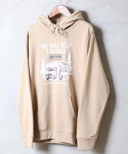 OUTDOOR PRODUCTS APPAREL(アウトドアプロダクツアパレル)の「袖プリントグラフィックプルパーカー(パーカー・メンズ・ダークグリーン/ベージュ/アイボリー/ライトブラウン・SMALL/MEDIUM/LARGE/X-LARGE)」の18枚目の写真