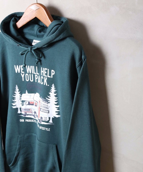 OUTDOOR PRODUCTS APPAREL(アウトドアプロダクツアパレル)の「袖プリントグラフィックプルパーカー(パーカー・メンズ・ダークグリーン/ベージュ/アイボリー/ライトブラウン・SMALL/MEDIUM/LARGE/X-LARGE)」の5枚目の写真