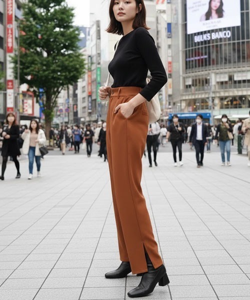 urge:(アージコロン )の「【URGE:】シルエットフレアスリットパンツ(スラックス・レディース・ブルー/ブラウン/アイボリー/ブラック/ミント/ライトベージュ/ピンク系その他/グリーン系その他/モカ/ダークブルー/グレイッシュベージュ/チャコールグレー/アッシュブラウン・FREE/SMALL/MEDIUM/LARGE)」の5枚目の写真