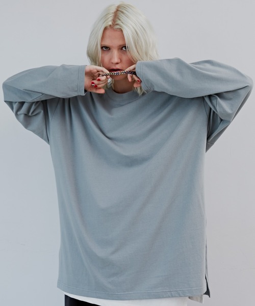 AIVER（アイバー）の「AIVER　シルケットルーズスリット L/S TEE（Tシャツ/カットソー・メンズ・グレイッシュブルー/ブラック/チャコールグレー/オフホワイト・MEDIUM/LARGE/SMALL）」の16枚目の写真