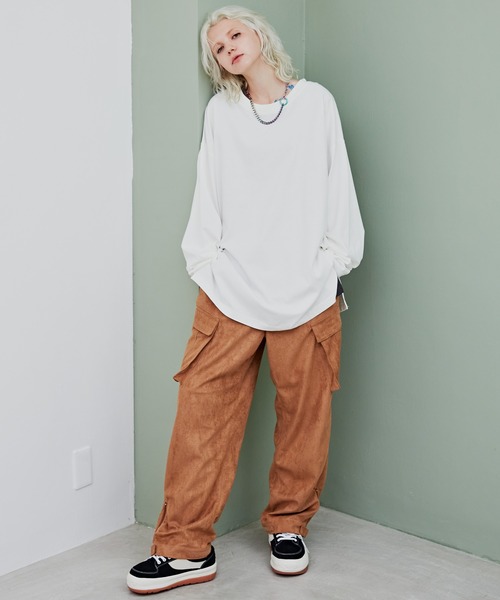 AIVER（アイバー）の「AIVER　シルケットルーズスリット L/S TEE（Tシャツ/カットソー・メンズ・グレイッシュブルー/ブラック/チャコールグレー/オフホワイト・MEDIUM/LARGE/SMALL）」の7枚目の写真