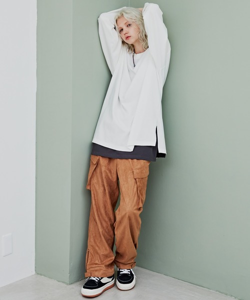 AIVER（アイバー）の「AIVER　シルケットルーズスリット L/S TEE（Tシャツ/カットソー・メンズ・グレイッシュブルー/ブラック/チャコールグレー/オフホワイト・MEDIUM/LARGE/SMALL）」の9枚目の写真