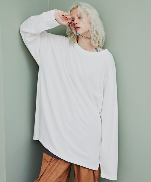 AIVER（アイバー）の「AIVER　シルケットルーズスリット L/S TEE（Tシャツ/カットソー・メンズ・グレイッシュブルー/ブラック/チャコールグレー/オフホワイト・MEDIUM/LARGE/SMALL）」の5枚目の写真