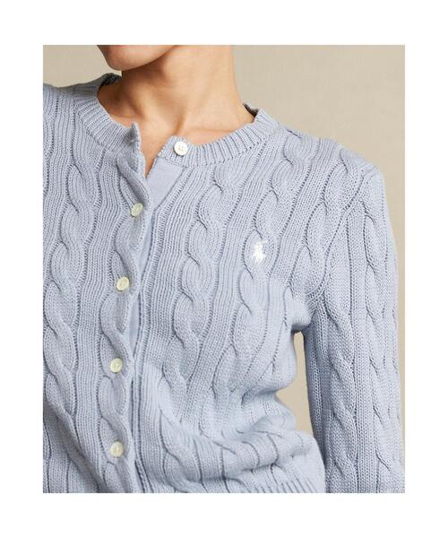 Poloポロジツカーディガン ケーブルニット コットン カーディガングレーブルー Poloポロジツカーディガン ケーブルニット コットン カーディガン