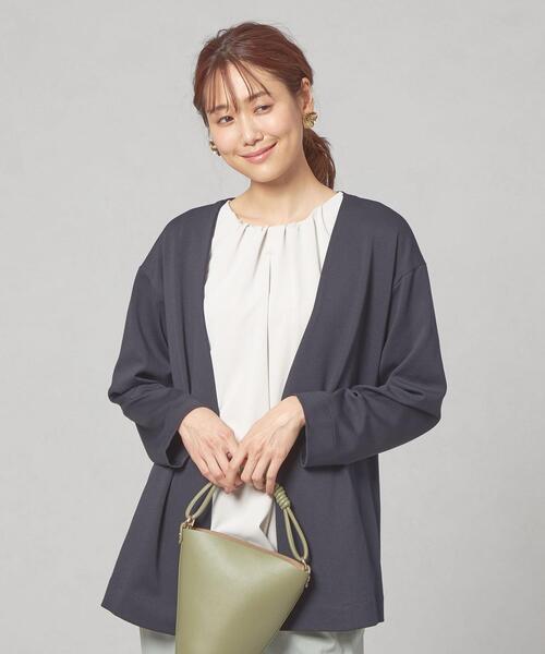 closet story（クローゼットストーリー）の「＜closet story＞ キナガシ カット ミドル カーディガン（カーディガン/ボレロ・レディース・ライトグレー/ネイビー・FREE）」の2枚目の写真