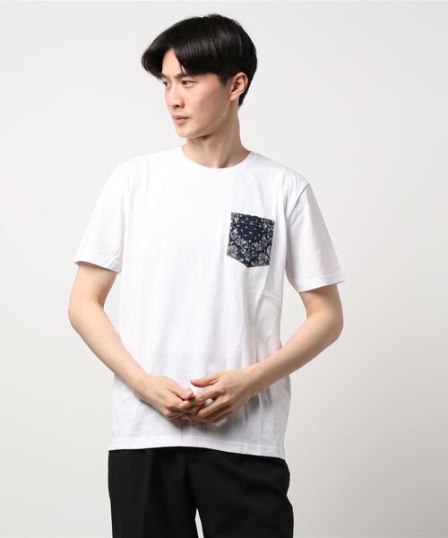 JEANS MATE(ジーンズメイト)の「【ZERO STAIN】別布 柄ポケット付きTシャツ 汗染み防止加工 デザインポケット(Tシャツ/カットソー・メンズ・ホワイト/ホワイト系その他/ブラック/ブルー・MEDIUM/LARGE/X-LARGE)」の3枚目の写真