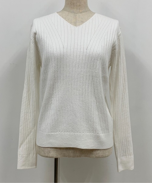 PICCIN（ピッチン）の「太リブVネックニット（ニット/セーター・レディース・ベージュ/パープル/オフホワイト/ブルー/ブルーグレー・M）」の15枚目の写真