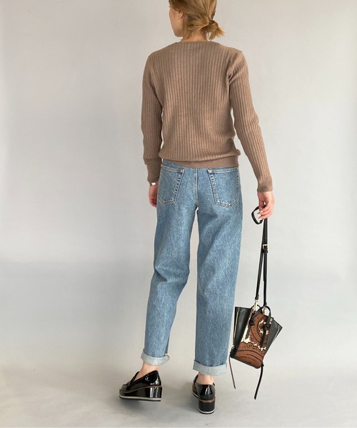 PICCIN（ピッチン）の「太リブVネックニット（ニット/セーター・レディース・ベージュ/パープル/オフホワイト/ブルー/ブルーグレー・M）」の10枚目の写真