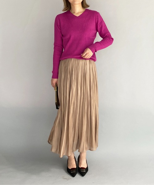 PICCIN（ピッチン）の「太リブVネックニット（ニット/セーター・レディース・ベージュ/パープル/オフホワイト/ブルー/ブルーグレー・M）」の20枚目の写真