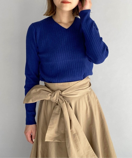 PICCIN（ピッチン）の「太リブVネックニット（ニット/セーター・レディース・ベージュ/パープル/オフホワイト/ブルー/ブルーグレー・M）」の14枚目の写真