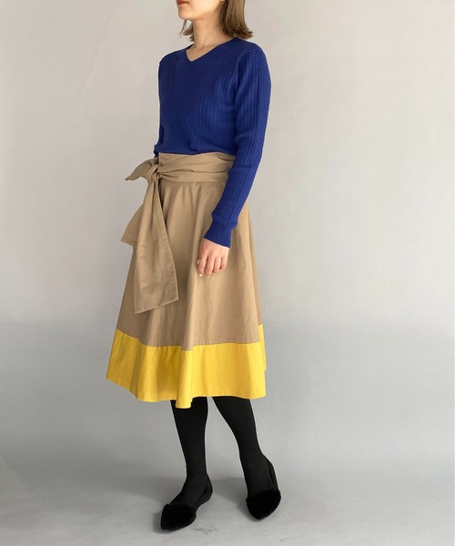 PICCIN（ピッチン）の「太リブVネックニット（ニット/セーター・レディース・ベージュ/パープル/オフホワイト/ブルー/ブルーグレー・M）」の21枚目の写真