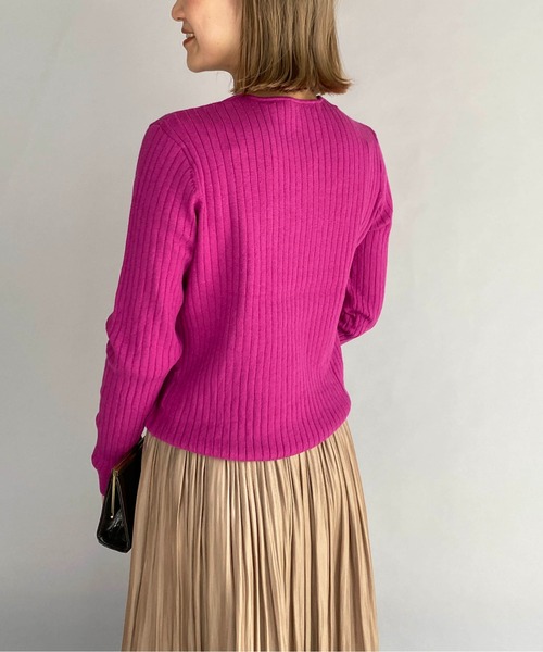 PICCIN（ピッチン）の「太リブVネックニット（ニット/セーター・レディース・ベージュ/パープル/オフホワイト/ブルー/ブルーグレー・M）」の7枚目の写真