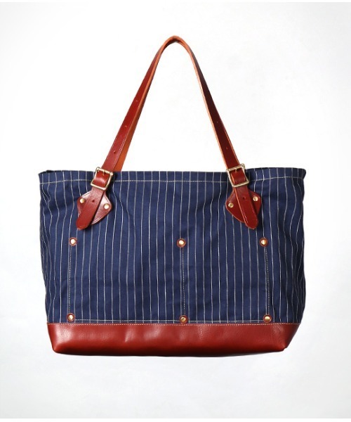 JAPAN BLUE JEANS(ジャパンブルージーンズ)の「デニム×レザーハンドル トラベルトートバッグ(トートバッグ・メンズ・ストライプ・FREE)」の2枚目の写真