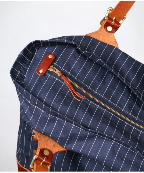 JAPAN BLUE JEANS(ジャパンブルージーンズ)の「デニム×レザーハンドル トラベルトートバッグ(トートバッグ・メンズ・ストライプ・FREE)」の5枚目の写真