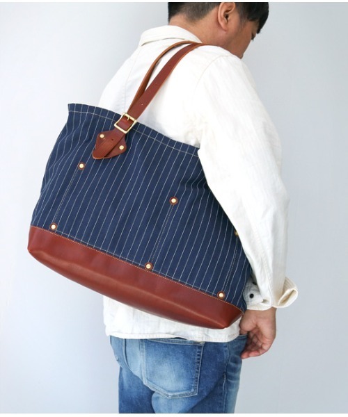 JAPAN BLUE JEANS(ジャパンブルージーンズ)の「デニム×レザーハンドル トラベルトートバッグ(トートバッグ・メンズ・ストライプ・FREE)」の6枚目の写真