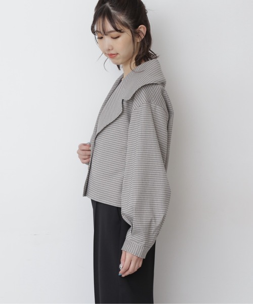 FREE'S MART(フリーズマート)の「【Sシリーズ対応】◆マルチチェック柄ラペルカラーショートジャケット(テーラードジャケット・レディース・グレー系その他/ベージュ系その他・SMALL/MEDIUM)」の5枚目の写真