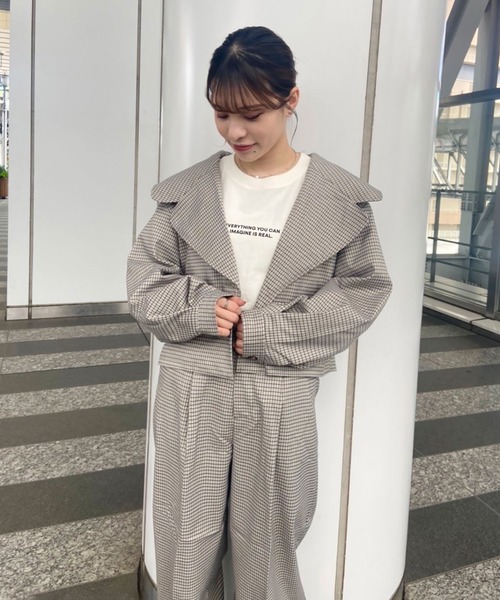 FREE'S MART(フリーズマート)の「【Sシリーズ対応】◆マルチチェック柄ラペルカラーショートジャケット(テーラードジャケット・レディース・グレー系その他/ベージュ系その他・SMALL/MEDIUM)」の11枚目の写真