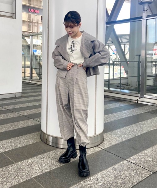 FREE'S MART(フリーズマート)の「【Sシリーズ対応】◆マルチチェック柄ラペルカラーショートジャケット(テーラードジャケット・レディース・グレー系その他/ベージュ系その他・SMALL/MEDIUM)」の13枚目の写真