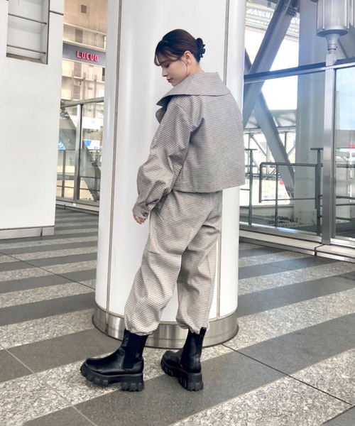 FREE'S MART(フリーズマート)の「【Sシリーズ対応】◆マルチチェック柄ラペルカラーショートジャケット(テーラードジャケット・レディース・グレー系その他/ベージュ系その他・SMALL/MEDIUM)」の14枚目の写真