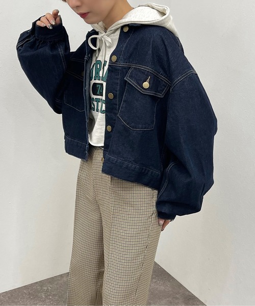 apres jour mignon（アプレジュールミニョン）の「ショートGジャン【ZOZOTOWN限定アイテム】【8PO】（デニムジャケット・レディース・ブラック/ダークインディゴブルー・フリー/X-LARGE）」の8枚目の写真