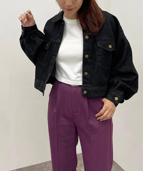 apres jour mignon（アプレジュールミニョン）の「ショートGジャン【ZOZOTOWN限定アイテム】【8PO】（デニムジャケット・レディース・ブラック/ダークインディゴブルー・フリー/X-LARGE）」の12枚目の写真