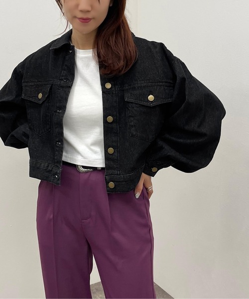 apres jour mignon（アプレジュールミニョン）の「ショートGジャン【ZOZOTOWN限定アイテム】【8PO】（デニムジャケット・レディース・ブラック/ダークインディゴブルー・フリー/X-LARGE）」の7枚目の写真